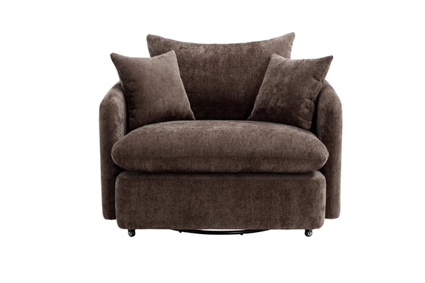 English Elm 360° 360 Swivel Oversized Chenille Armchair with Pocket Spring Seat and Three Throw Pillows Brown W1361S00051