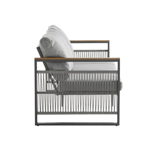 English Elm Christopher Knight Home® - 4-Pieces Outdoor Metal Patio Furniture Set with Deep-Seat Cushions, Teslin Rope, Wood-Look Tabletop, Rust-Resistant Frame Natural+Grey N780P2540723G