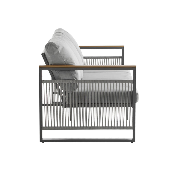 English Elm Christopher Knight Home® - 4-Pieces Outdoor Metal Patio Furniture Set with Deep-Seat Cushions, Teslin Rope, Wood-Look Tabletop, Rust-Resistant Frame Natural+Grey N780P2540723G