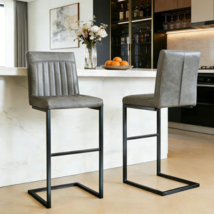 English Elm Faux Leather Counter Stools Set of Two Ergonomic Curved Back Metal Frame Kitchen Seating W5096P400662