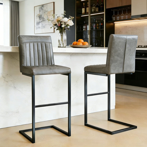 English Elm Faux Leather Counter Stools Set of Two Ergonomic Curved Back Metal Frame Kitchen Seating W5096P400662