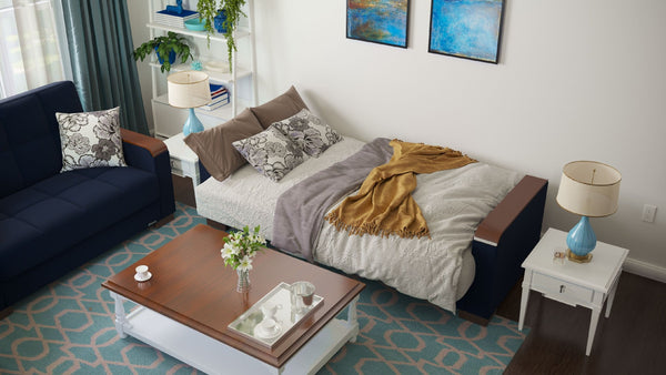 English Elm Primenest Zenaero X Stylish Convertible Loveseat With Storage, Dark Blue Chenille For Space-Saving Comfort B030P281773-GIGA