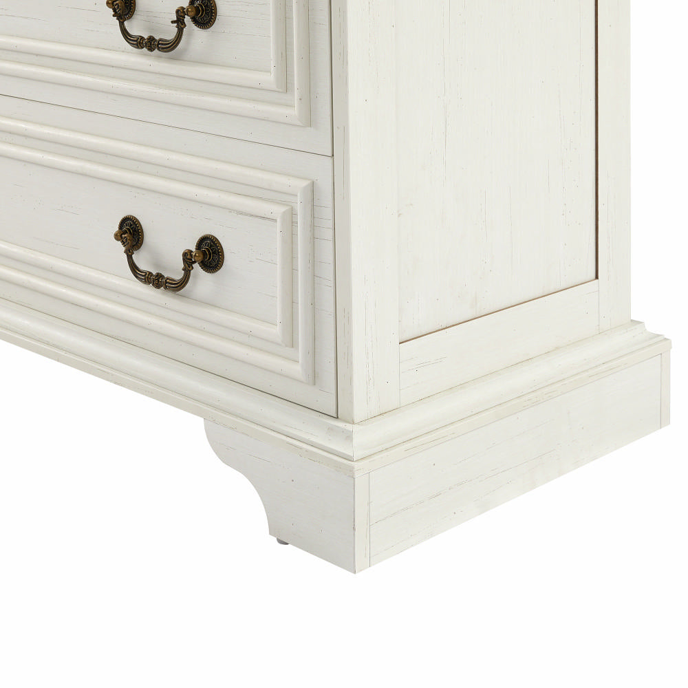 English Elm Modern White 5-Drawer Dresser Durable Engineered Wood Wide Chest Smooth Metal Slides Stable Base W1785P238909