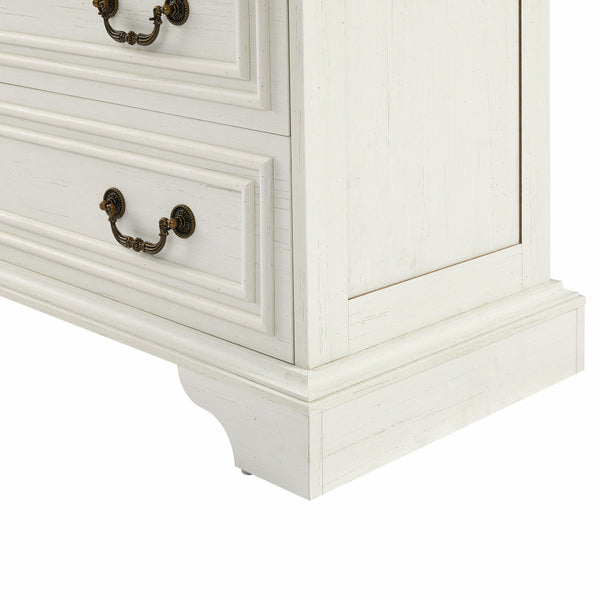English Elm Modern White 5-Drawer Dresser Durable Engineered Wood Wide Chest Smooth Metal Slides Stable Base W1785P238909