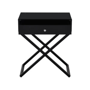 English Elm Koda Mixed Material Nightstand with Tempered Glass Top Drawer and Black Metal Cross Base B06177988