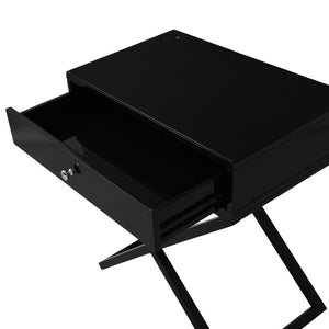 English Elm Koda Mixed Material Nightstand with Tempered Glass Top Drawer and Black Metal Cross Base B06177988