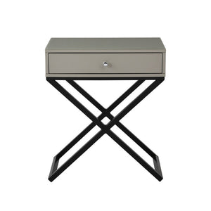 English Elm Koda Mixed Material Nightstand with Tempered Glass Top Drawer and Black Metal Cross Base Taupe B06177989