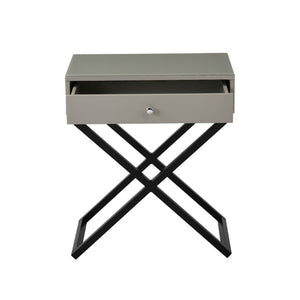English Elm Koda Mixed Material Nightstand with Tempered Glass Top Drawer and Black Metal Cross Base Taupe B06177989
