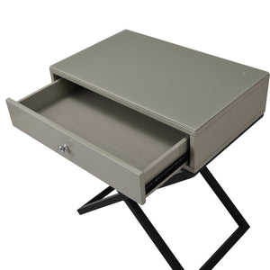 English Elm Koda Mixed Material Nightstand with Tempered Glass Top Drawer and Black Metal Cross Base Taupe B06177989