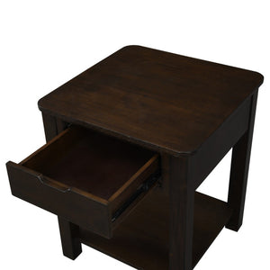 English Elm Flora Dark Brown Mdf End Table with Drawer and Open Shelf for Modern Living B06178596