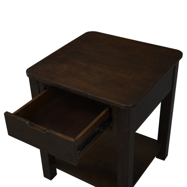 English Elm Flora Dark Brown Mdf End Table with Drawer and Open Shelf for Modern Living B06178596