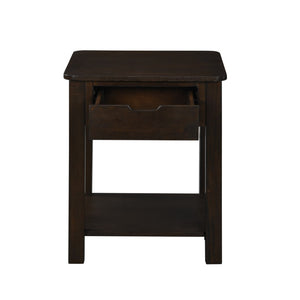 English Elm Flora Dark Brown Mdf End Table with Drawer and Open Shelf for Modern Living B06178596