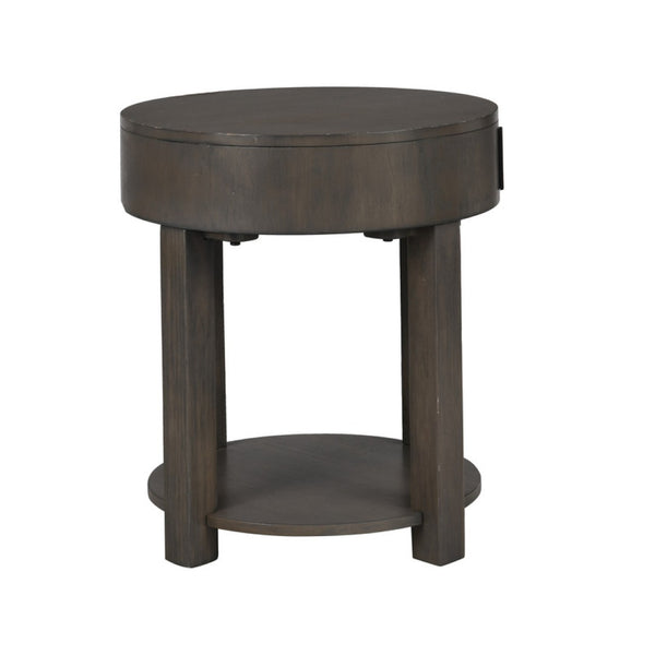 English Elm Jonah Round Mdf Side Table with Usb Charging Ports for Bedroom or Living Room B06178598
