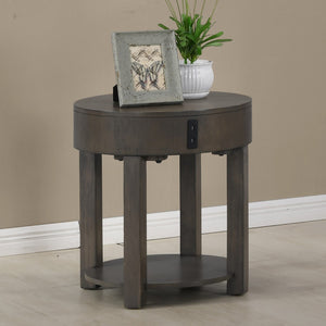 English Elm Jonah Round Mdf Side Table with Usb Charging Ports for Bedroom or Living Room B06178598