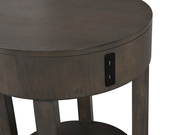 English Elm Jonah Round Mdf Side Table with Usb Charging Ports for Bedroom or Living Room B06178598