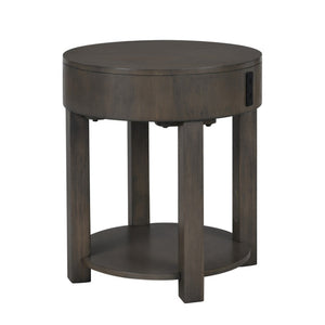 English Elm Jonah Round Mdf Side Table with Usb Charging Ports for Bedroom or Living Room B06178598