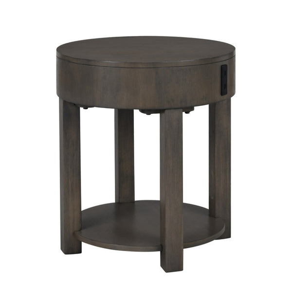 English Elm Jonah Round Mdf Side Table with Usb Charging Ports for Bedroom or Living Room B06178598