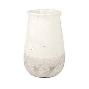Zentique Distressed White Bowl with Handcrafted Stoneware Finish — Rustic Farmhouse Centerpiece for Serving W10.5 x H16 x D10.5 9801S A25A