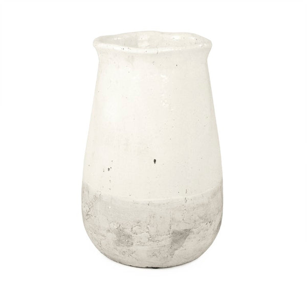 Zentique Distressed White Bowl with Handcrafted Stoneware Finish — Rustic Farmhouse Centerpiece for Serving W10.5 x H16 x D10.5 9801S A25A