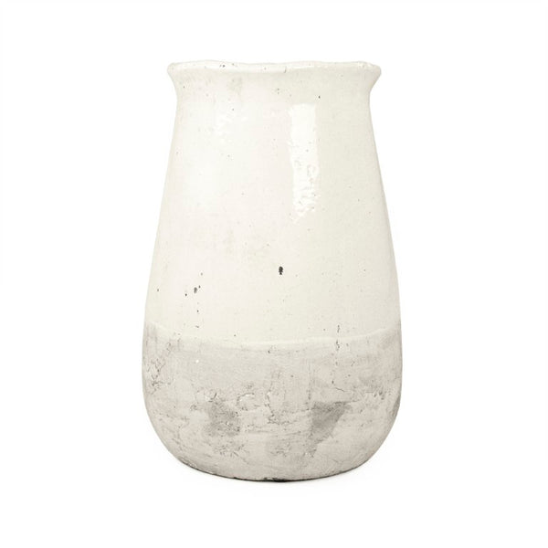 Zentique Distressed White Bowl with Handcrafted Stoneware Finish — Rustic Farmhouse Centerpiece for Serving W10.5 x H16 x D10.5 9801S A25A
