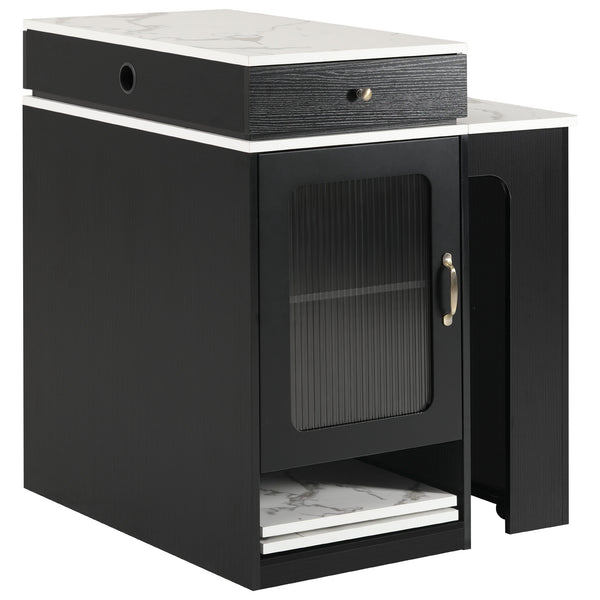 English Elm K&K Modern Extendable 59.5" Kitchen Island with Double-Sided Storage, Power Outlet & Casters Black N707S000017B