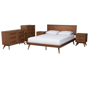 Baxton Studio Baxton Studio Mid-Century Modern Bedroom Set with Walnut Finish, Rattan Accents & Ample Storage Melora Queen 5-Piece MG0004-Ash Walnut-Queen 5PC Bedroom Set