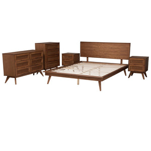 Baxton Studio Baxton Studio Mid-Century Modern Bedroom Set with Walnut Finish, Rattan Accents & Ample Storage Melora Queen 5-Piece MG0004-Ash Walnut-Queen 5PC Bedroom Set