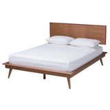 Baxton Studio Melora Mid-Century Modern Walnut Brown Finished Wood and Rattan King Size 5-Piece Bedroom Set