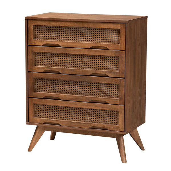 Baxton Studio Baxton Studio Mid-Century Modern Bedroom Set with Walnut Finish, Rattan Accents & Ample Storage Melora Queen 5-Piece MG0004-Ash Walnut-Queen 5PC Bedroom Set