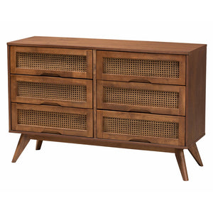Baxton Studio Baxton Studio Mid-Century Modern Bedroom Set with Walnut Finish, Rattan Accents & Ample Storage Melora Queen 5-Piece MG0004-Ash Walnut-Queen 5PC Bedroom Set