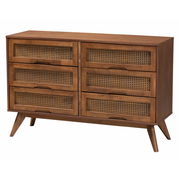 Baxton Studio Baxton Studio Mid-Century Modern Bedroom Set with Walnut Finish, Rattan Accents & Ample Storage Melora Queen 5-Piece MG0004-Ash Walnut-Queen 5PC Bedroom Set