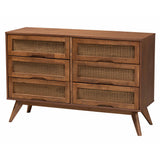 Baxton Studio Melora Mid-Century Modern Walnut Brown Finished Wood and Rattan King Size 5-Piece Bedroom Set