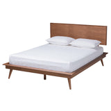 Baxton Studio Melora Mid-Century Modern Walnut Brown Finished Wood and Rattan King Size 4-Piece Bedroom Set