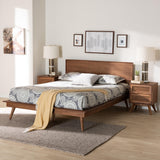 Baxton Studio Melora Mid-Century Modern Walnut Brown Finished Wood and Rattan Full Size 3-Piece Bedroom Set