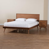 Baxton Studio Melora Mid-Century Modern Walnut Brown Finished Wood and Rattan King Size 3-Piece Bedroom Set