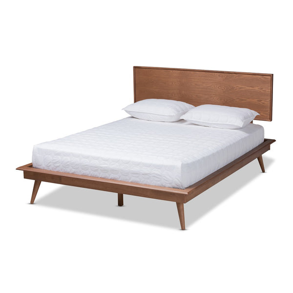 Baxton Studio Baxton Studio Mid-Century Modern Walnut Brown Platform Bed with Floating Headboard & Tapered Legs Karine MG0004-Ash Walnut-Queen