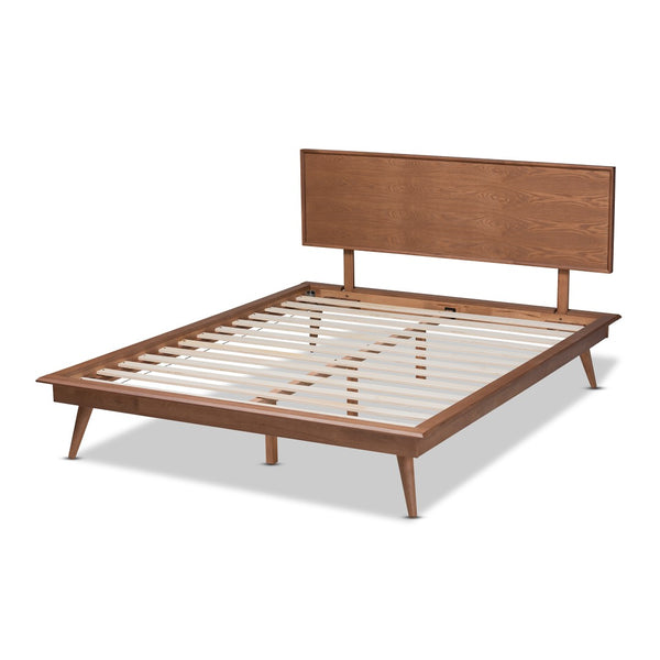 Baxton Studio Baxton Studio Mid-Century Modern Walnut Brown Platform Bed with Floating Headboard & Tapered Legs Karine MG0004-Ash Walnut-Queen