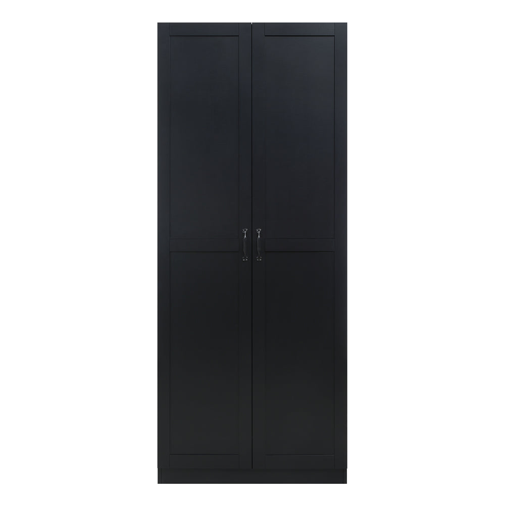 English Elm Hopkins 30" Storage Cabinet Black with 7 Shelves, Soft-Close Doors, Geometric Design, Space-Saving B365P397851