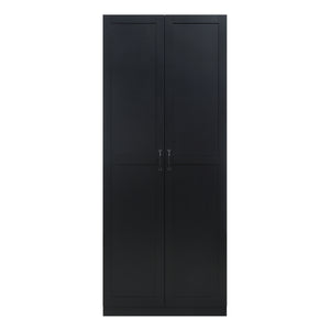 English Elm Hopkins 30" Storage Cabinet Black with 7 Shelves, Soft-Close Doors, Geometric Design, Space-Saving B365P397851