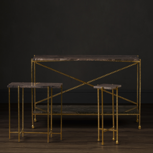 Flying Gold Marble Console Table - Chic Industrial Design with Contemporary Cappuccino Stone Top