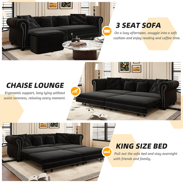 English Elm Chesterfield 3-In-1 Convertible Sofa Bed - Luxurious Velvet Tufted Design, Chaise & Ottoman Included W1885S00174