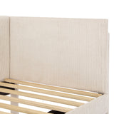 English Elm Twin Size L-Shaped Corduroy Daybed,Upholstered Bed Frame With 2 Storage Drawers, Beige