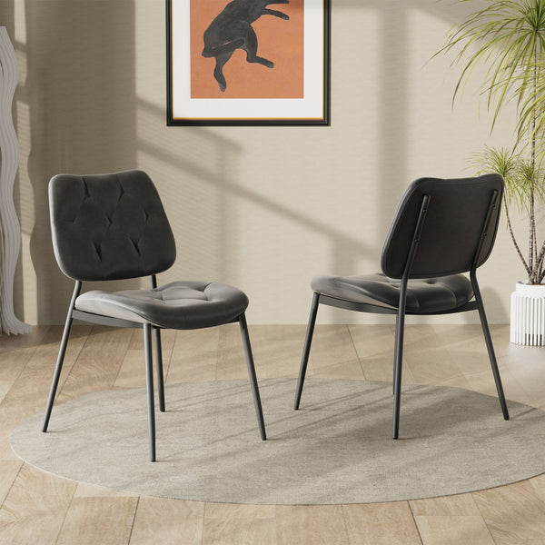 English Elm Dining Chairs Set Of 2 - Ergonomic Black Pu Leather, Thick Cushioned Modern Side Chairs For Comfort T3950P394501