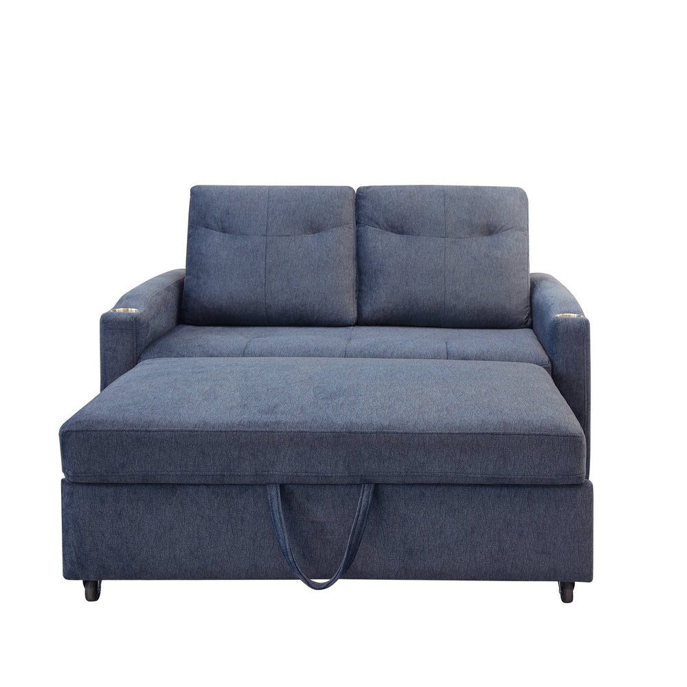 English Elm Modern Velvet Loveseat Sofa Bed with USB Charging, Storage Pockets, Toss Pillows & Reclining Backrest W1183S00013
