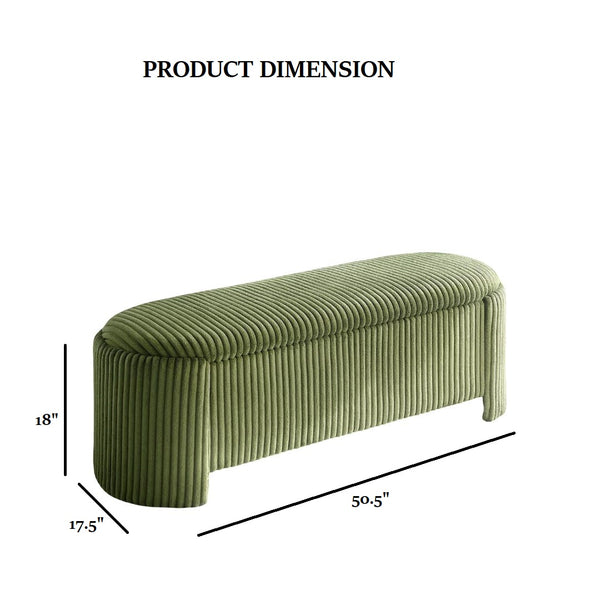 English Elm Contemporary Corduroy Storage Bench with Hidden Compartment 50.5"W Stylish Entryway Seat Green 18 L x 50 W x 19 H B2741P391241