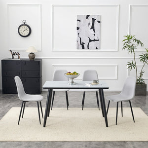 English Elm Table and Chair Set Modern Marble Glass Top with Gray Linen Seats for Dining Room W1151S04657