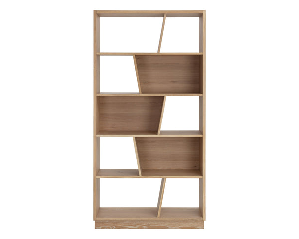 Sunpan Jude Bookcase – Bold Contemporary Design with Staggered Shelving for Stylish Storage Solutions Rustic Oak