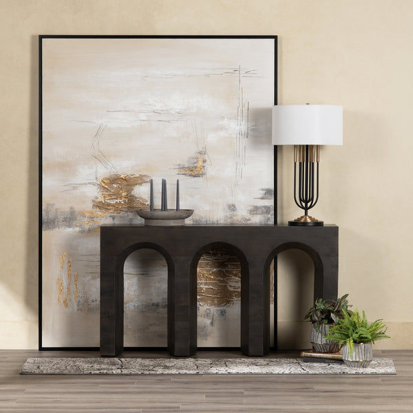 Crestview Collection Contemporary Console Table - Bold Architectural Design With Arched Base, Solid Mango Wood Finish Black Solid Wood Cvfnr4824