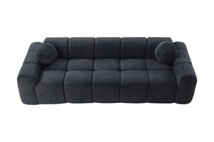 English Elm 98.4" Corduroy Cloud Puff Sofa Vacuum Packed 4-seater Living Room Couch with Pillows Black W5515P477282