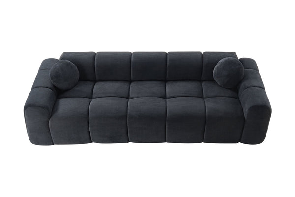 English Elm 98.4" Corduroy Cloud Puff Sofa Vacuum Packed 4-seater Living Room Couch with Pillows Black W5515P477282